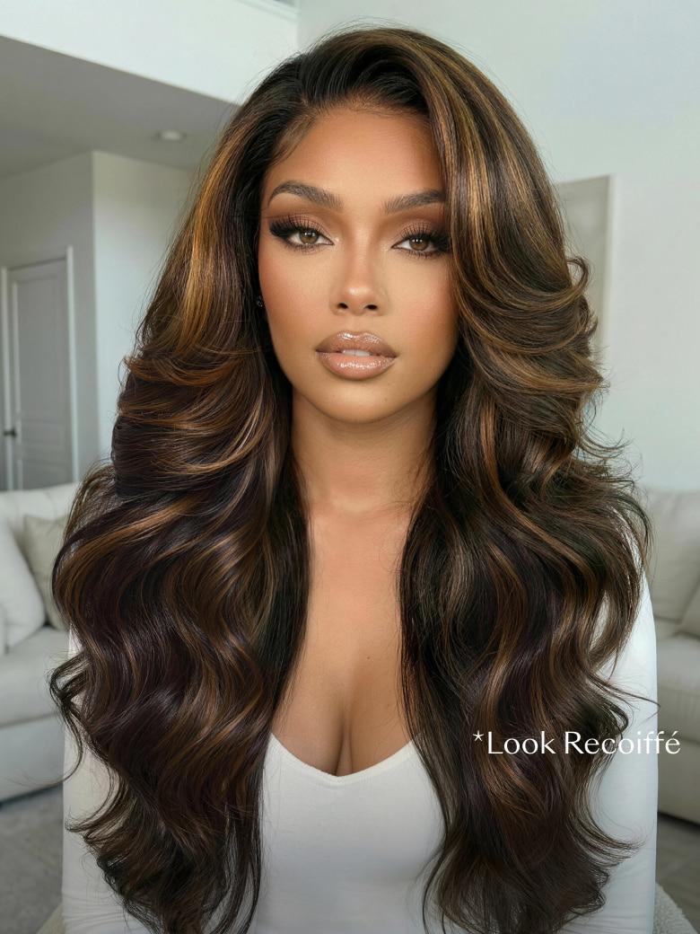 UNice 7x5 Bye-Bye Slip™ Lace Body Wave Noire Perruque Avec Highlights Bruns Dorés